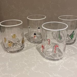 Anthropologie Jovie Christmas Juice Glasses (CandyCane Tree Snowman Gingerbread)